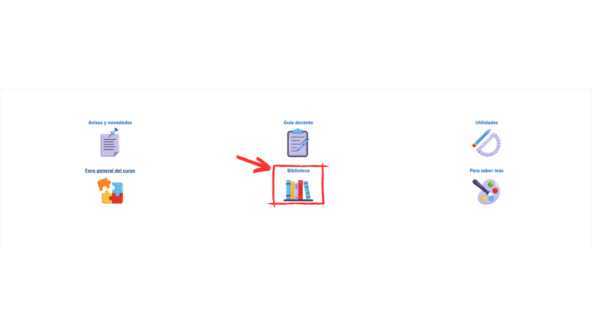 Imagen de la localización de la biblioteca dentro del curso